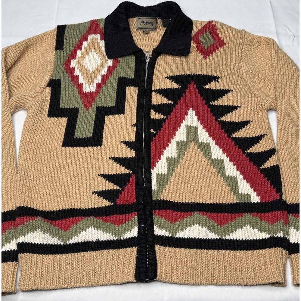 Vintage Roper Women L Knit Sweater Full Zip Geo Southwestern Aztec Native Boho